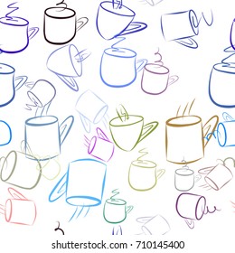 Seamless decorative hand drawn coffee cup art illustrations. Good for design texture & background. Cartoon style vector graphic.