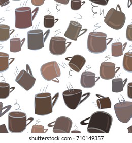 Seamless decorative hand drawn coffee cup art illustrations. Good for design texture & background. Cartoon style vector graphic.