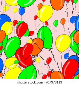 Seamless decorative hand drawn flying balloons art illustrations. Good for design texture & background. Cartoon style vector graphic.