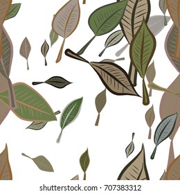Seamless decorative hand drawn leaves art illustrations. Good for design texture & background. Cartoon style vector graphic.