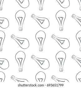 Seamless decorative hand drawn light bulb illustrations. Good for design texture & background. Cartoon style vector graphic.
