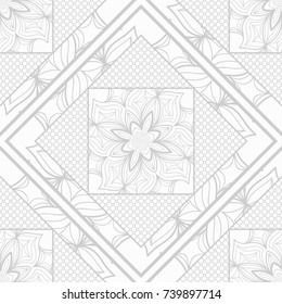 Seamless Decorative Hand Drawn Pattern. Square Lace Ornament with Floral Mandala. Stylized floral Background. Vector Repeating Texture