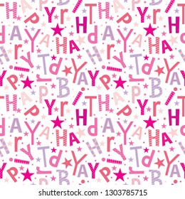 Seamless decorative happy birthday alphabet with pink series color, vector illustration