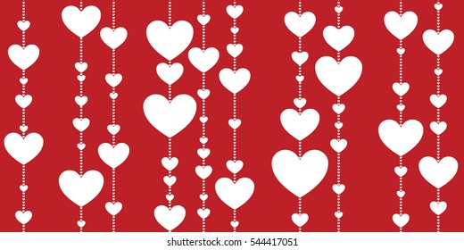 Seamless decorative hearts on white background. Vector illustration.