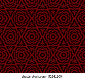 Seamless decorative illusion floral pattern. vector illustration. black on red