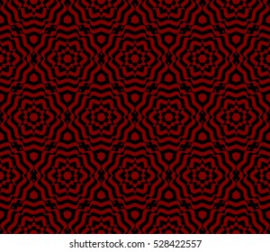 Seamless decorative illusion floral pattern. vector illustration. black on red