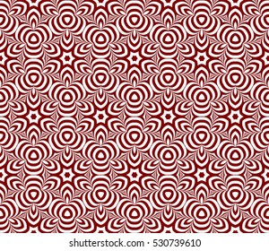 Seamless decorative illusion floral pattern. vector illustration. silver on red