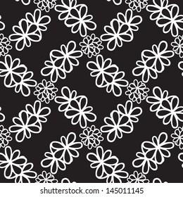 Seamless decorative laconic black and white graphic pattern with flowers