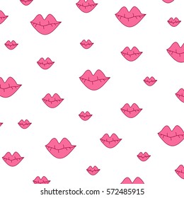 Seamless decorative lips icon vector pattern. Design fashion print background.