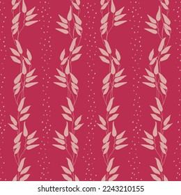 Seamless decorative magenta pattern with cute branches. Print for textile, wallpaper, covers, surface. Retro stylization. For fashion fabric.