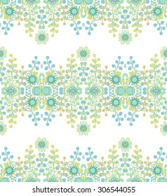 Seamless decorative marine ornament with stylized algae, sea anemones on white background