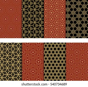Seamless Decorative Modern Geometric Patterns set. Vector illustration. Texture for design wallpaper, pattern fills, web page, banner, flyer.