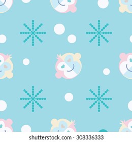 Seamless decorative New Year background with monkeys and snowflakes