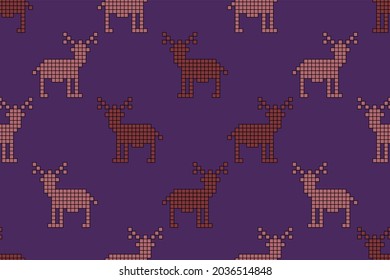 Seamless decorative ornament with deer. Minimal design. New Year's theme. Christmas pattern. Vector graphics.