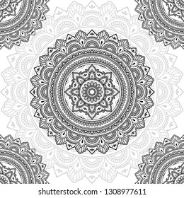 Seamless decorative ornament in ethnic oriental style. Circular pattern in form of mandala for Henna, Mehndi, tattoo, decoration.