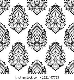 Seamless decorative ornament in ethnic oriental style. Lotus flower for Henna, Mehndi, tattoo, decoration.