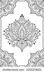 Seamless decorative ornament in ethnic oriental style. Circular pattern in form of mandala and Lotus flower for Henna, Mehndi, tattoo, decoration. Doodle outline hand draw vector illustration.