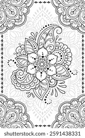 Seamless decorative ornament in ethnic oriental style. Lotus flower and mandala for Henna, Mehndi, tattoo, decoration. Doodle outline hand draw vector illustration.