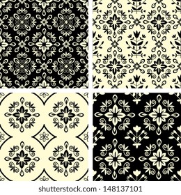 Seamless decorative ornamental damask patterns