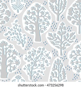 Seamless Decorative Pattern. Abstract Background with Forest Trees. Can be used as wallpaper, pattern fills, surface textures, digital paper. Vector illustration.