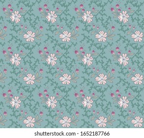 estampado decorativo sin fisuras con flores de manzana en un fono verde primaveral