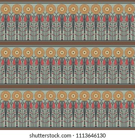 seamless decorative pattern in an art deco style with rows of sunflowers