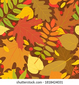 
Seamless Decorative Pattern with Autumn Leaves. Vector ornamental background. Can be used as wallpaper, pattern fills, surface textures, digital paper.