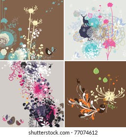 Seamless decorative pattern with blooming floral motive and with bird