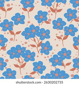 Seamless decorative pattern with blue flowers. Print for textile, wallpaper, covers, surface. For fashion fabric.