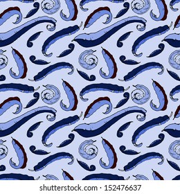 seamless decorative pattern with blue leaves