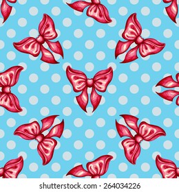 Seamless decorative pattern with bow. Hand draw cute vintage design. Isolated on a colored background.
