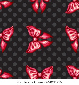 Seamless decorative pattern with bow. Hand draw cute vintage design. Isolated on a colored background.