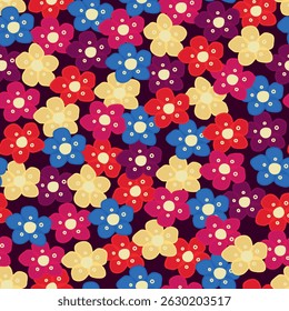 Padrão decorativo contínuo com flores brilhantes. Imprimir para têxteis, papel de parede, capas, superfície. Para tecido de moda.