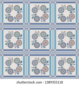seamless decorative pattern with checkers and flowers