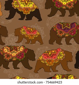 Seamless decorative pattern with circus bears