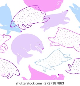 Modelo decorativo inconsútil con los osos gráficos coloridos. Ilustración de Vector dibujado a mano para tela y textiles.