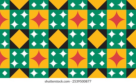 Seamless decorative pattern combination of shapes arranged like a colorful chessboard. Perfect for printing, design and textiles