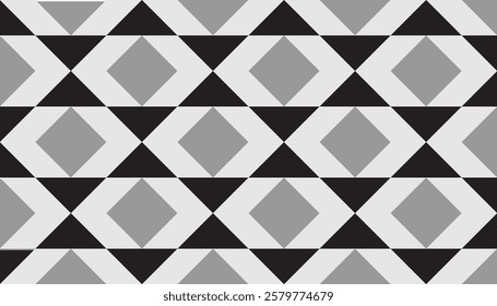 Seamless decorative pattern combination of triangles and rhombuses with a combination of black and gray. Simple and elegant vector pattern