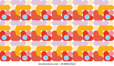 Padrão decorativo contínuo combinando formas coloridas arredondadas. Perfeito para impressão, fundos de design, papel de parede e azulejos, embrulho para presente