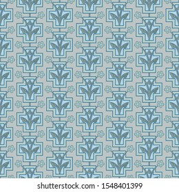 seamless decorative pattern with cross shapes framing floral ornaments