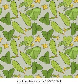 seamless decorative pattern with cucumbers plants