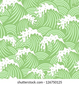 Seamless decorative pattern with cute green waves