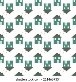 Seamless decorative pattern with cute houses. Contemporary background. Minimalists style vector texture for wallpaper, covers, prints, fabric, stationery, wrapping paper.