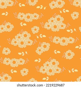 Seamless decorative pattern with cutes orange flowers. Print for textile, wallpaper, covers, surface. For fashion fabric. Modern style millefleurs.