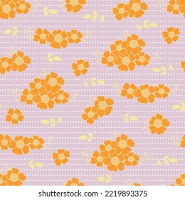 Seamless decorative pattern with cutes orange flowers. Print for textile, wallpaper, covers, surface. For fashion fabric. Modern style millefleurs.