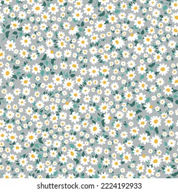 Seamless decorative pattern with daisies. Print for textile, wallpaper, covers, surface. For fashion fabric. Modern style millefleurs.