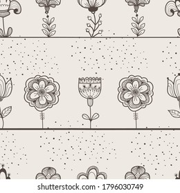 Nahtlose dekorative Muster, die fantastische Blumen darstellen, reihen Kunst in handgezeichnetem ethnischem Stil ein. Vektorgrafik.