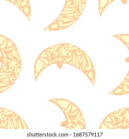 Seamless decorative pattern with doodle moon on white background. Abstract background for wallpaper, greeting cards, web, textile, stationery, wrapping paper