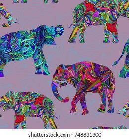 Seamless decorative pattern with elephants