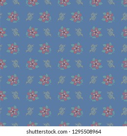 seamless decorative pattern with flowers and abstract ornaments on a blue fond